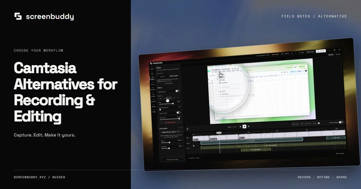 ScreenBuddy footage and editor artwork for Camtasia Alternatives for Recording & Editing