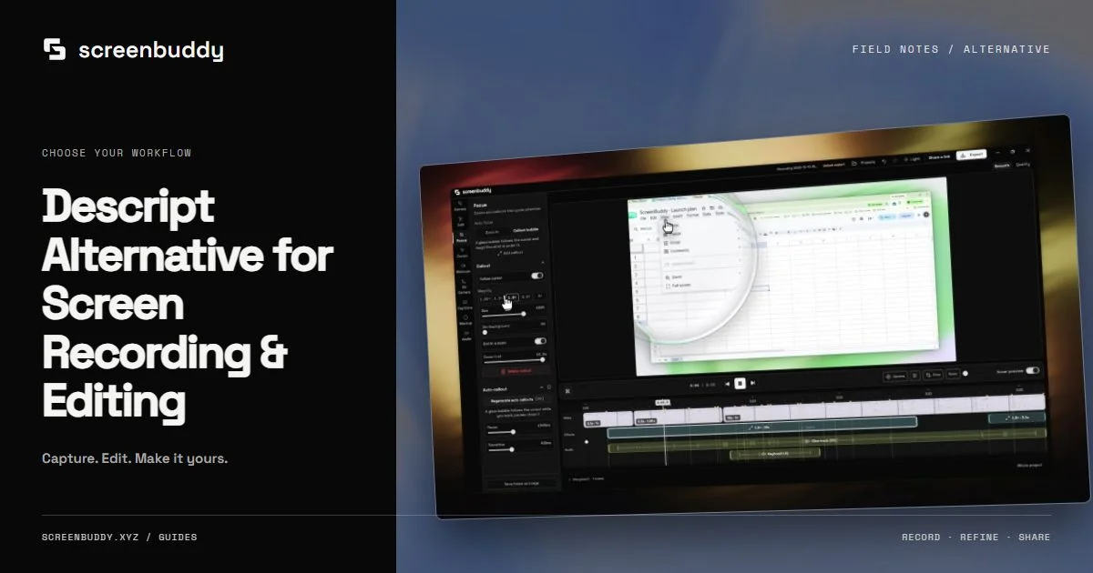 ScreenBuddy footage and editor artwork for Descript Alternative for Screen Recording & Editing