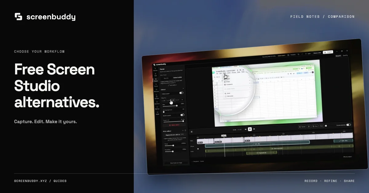 ScreenBuddy footage and editor artwork for Free Screen Studio Alternatives: Windows Recorders