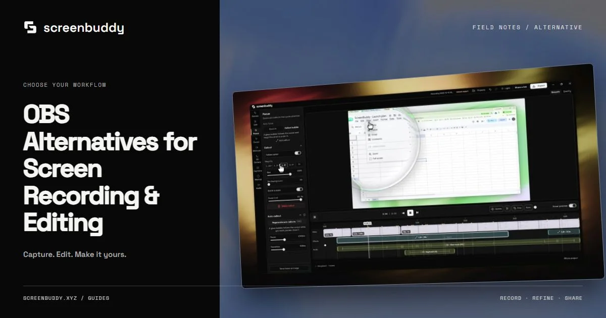 ScreenBuddy footage and editor artwork for OBS Alternatives for Screen Recording & Editing