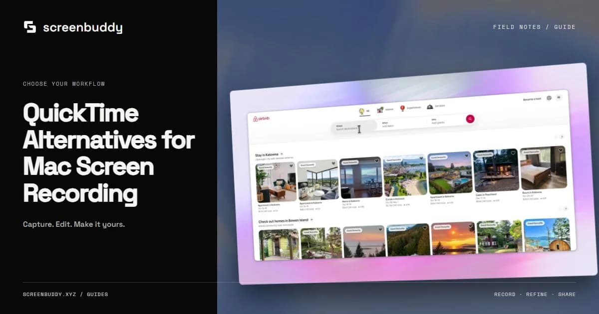 ScreenBuddy finished recording with a framed canvas, illustrating QuickTime Alternatives for Mac Screen Recording (2026)