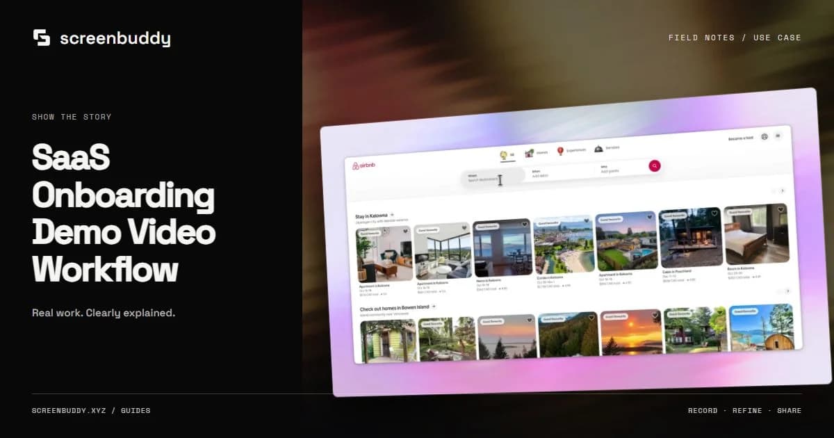 ScreenBuddy footage and editor artwork for SaaS Onboarding Demo Video Workflow: Captions & Branding