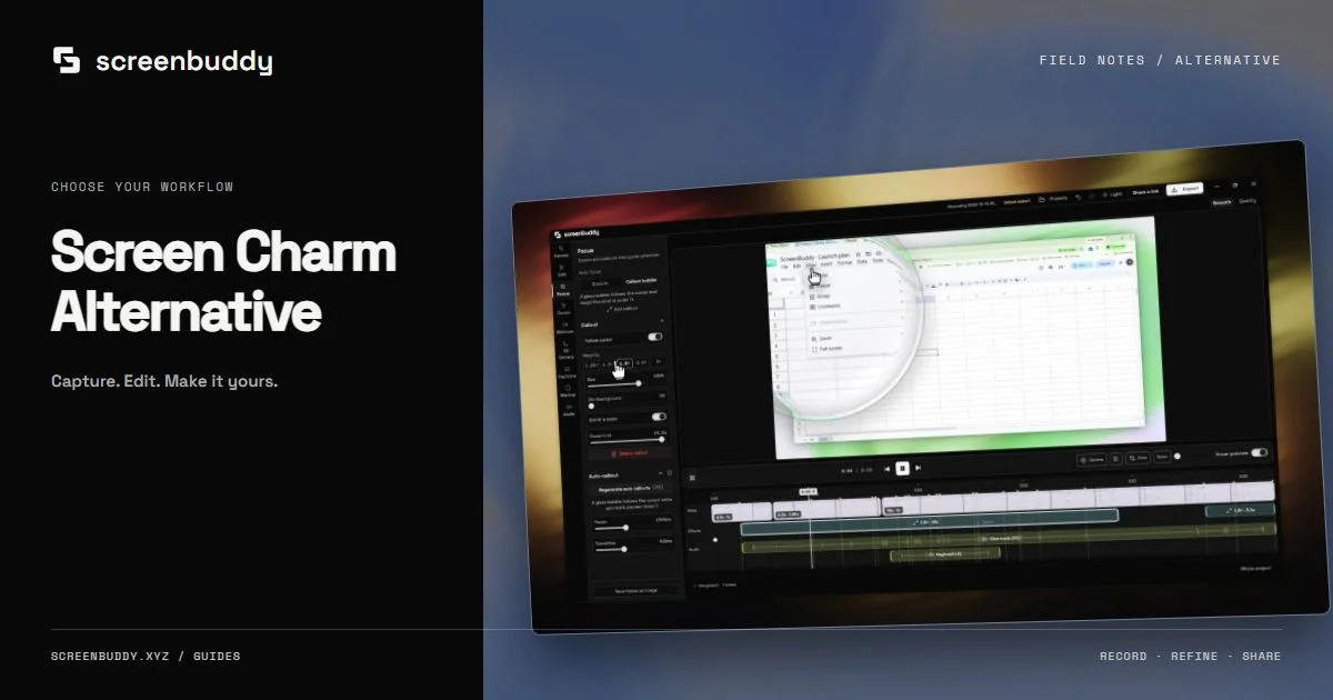 ScreenBuddy footage and editor artwork for Screen Charm Alternative: Windows & Mac Screen Recorder