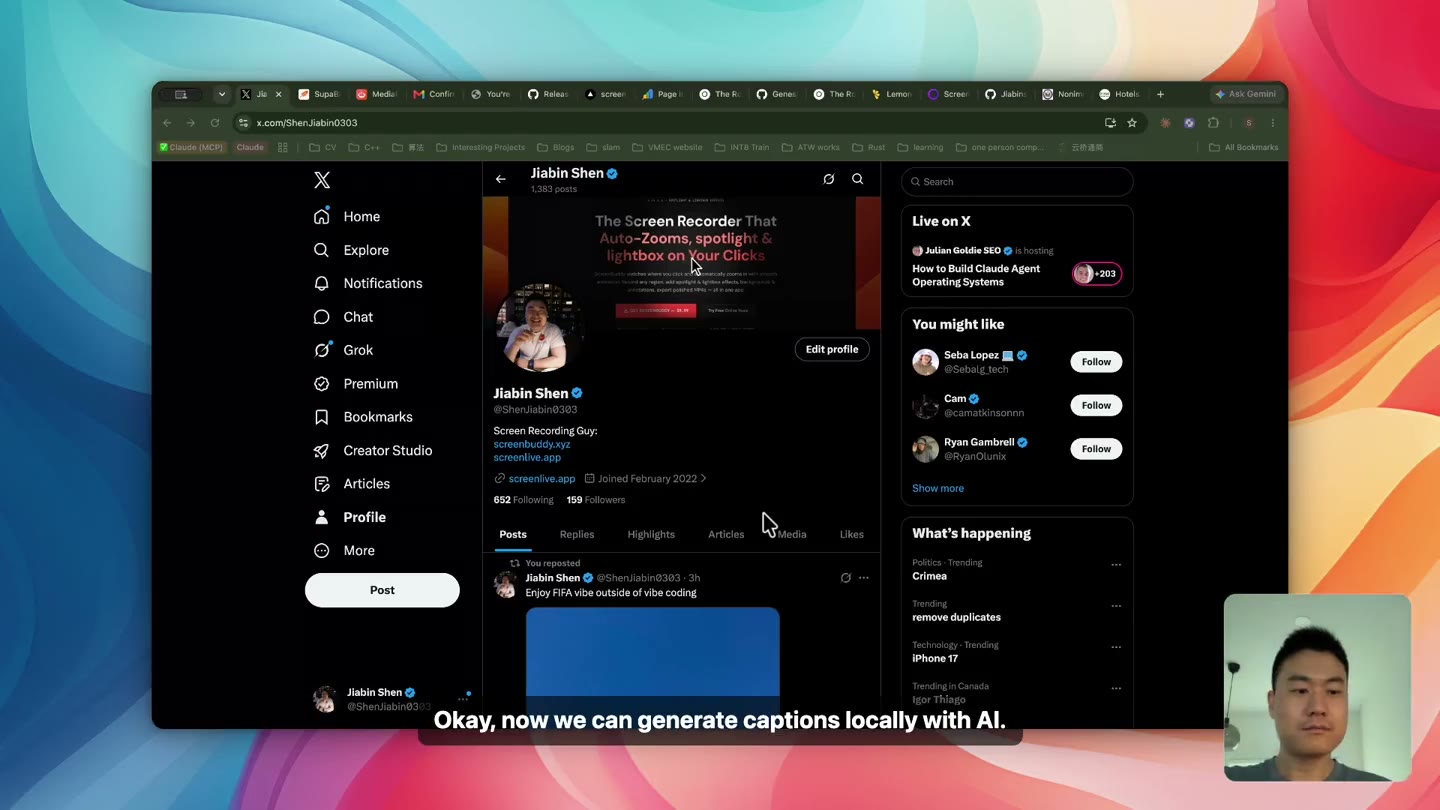 Demo of ScreenBuddy local ai captions feature